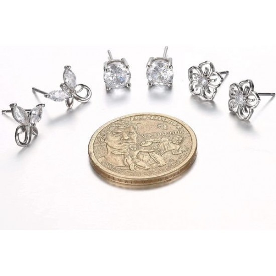 3Pairs Birthstone Earrings 12 Months For Women Hypoallergenic Butterfly Flower Stud Earrings For Birthday Gift 3Pairs Birthstone Earrings 12 Months For Women Hypoallergenic Butterfly Flower Stud Earrings For Birthday Gift